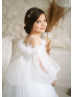 Cold Shoulder White Tulle Long Flower Girl Dress